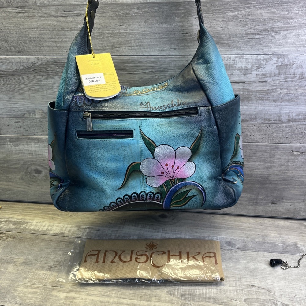 Anuschka Hand Painted Leather Triple Compartment Satchel Midnight Peacock